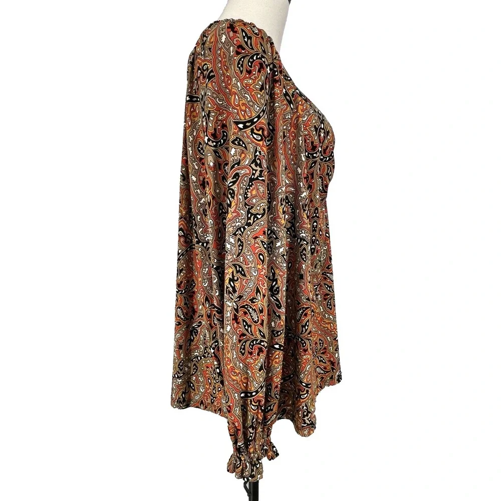 Michael Kors Women's Plus 2X‎ Blouson Shirt Paisley Ruched Chest Soft Knit NEW - Picture 2 of 12